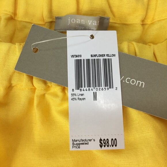 Joan Vass New York NWT Linen Top Off Shoulder Pom Poms Size M Yellow 3/4 Sleeve - Picture 8 of 9